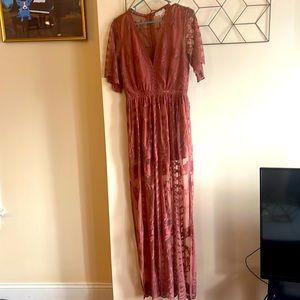 Pink Socialite sheer-romper/dress size medium.